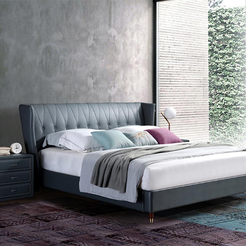 Κρεβάτι από μασίφ ξύλο με πλήρες δέρμα